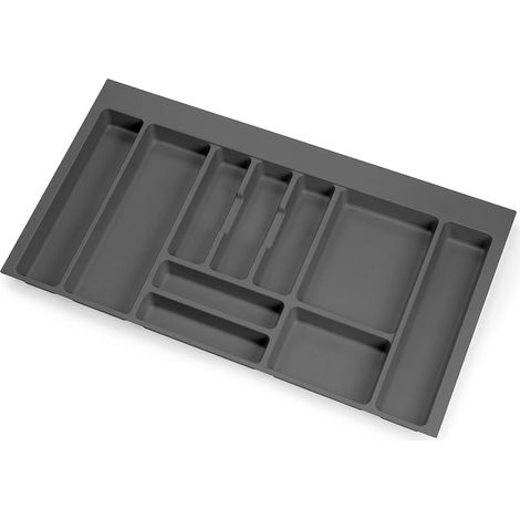 1 - Range-Couverts - Organiseur De Tiroir - 10 Compartiments - Plastique Gris Anthracite - Pour Module 90cm - 83,6x48,2cm (1/5)