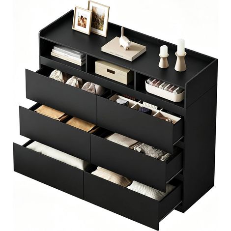 Cassettiera nera con 6 cassetti e 3 vani aperti, 120 x 40 x 100 cm, MODENUIT (1/5)