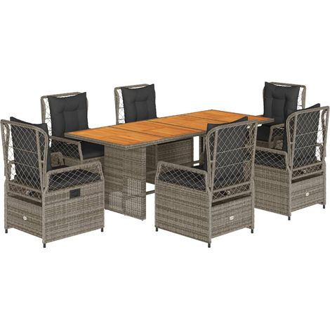 Maison Exclusive - 7-tlg. Garten-Essgruppe mit Kissen Grau Poly R