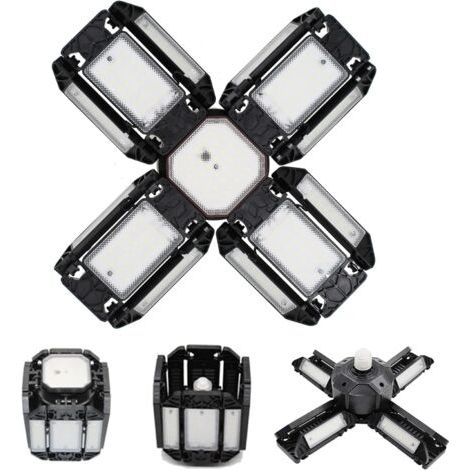 Pr LED lumière de garage, Éclairage de garage à LED, plafonnier de l'atelier à réglable, éclairage E27 6000K, avec plusieurs panneaux réglables,15000 lumens, stockage de l'atelier de garage(noir) ,P10 (1/5)