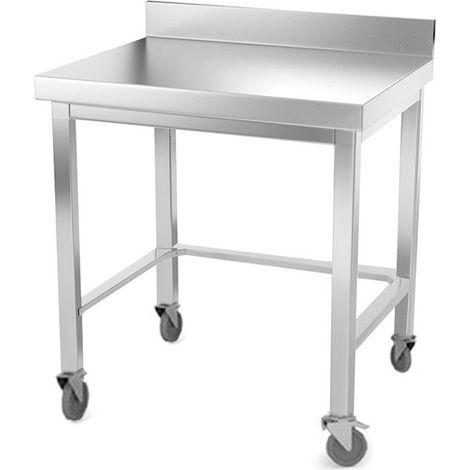 Table de travail en inox 800 x 800 mm adossée avec renfort sur roulettes PREMIUM - GOLDINOX (1/4)