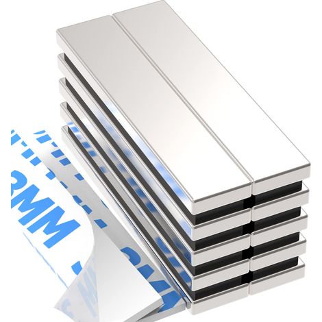 50x10x3mm  10 Pièces Aimant Autocollant Magnet, Aimant Plat,Aimant Neodyme Super Puissant pour Bricolage, Bureau, la Cuisine et l'entrepôt