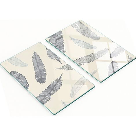 Juego de dos tablas de cocina decorativas de cristal con diseño de plumas, estilo vintage, 2x30x52 cm. (1/5)