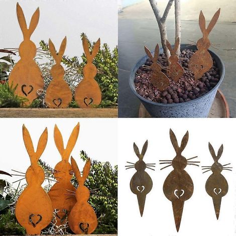 Lot de 3 piquets décoratifs en forme de lapin pour jardin, pelouse ou porche (1/4)