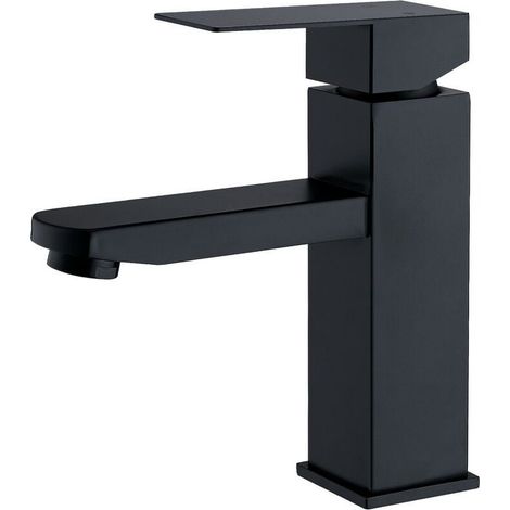 Robinet de salle de bain en acier inoxydable avec poignée carrée, options eau chaude et eau froide, robinet lave-mains amovible. (1/5)