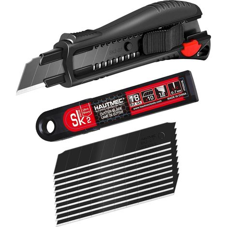 Profi Cuttermesser Set 18mm mit 10 Abbrechklingen, Auto-Lock & Soft-Grip