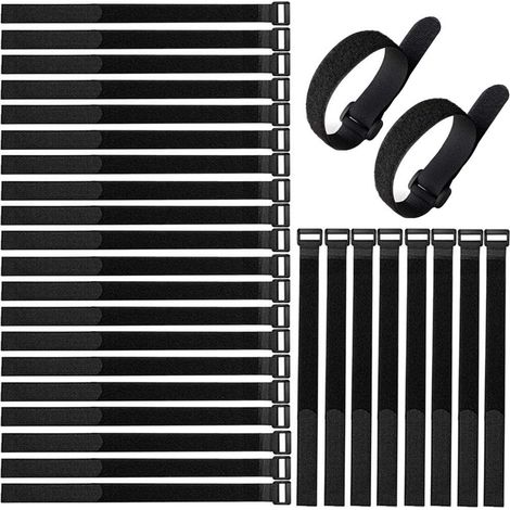 30 Pièces 30 cm Sangles de Câble Noir, Attaches de Câble Réutilisables, Sangles Serre-Câbles, Sangles de Fixation à Crochet et Boucle, pour La Gestion des Câbles (1/5)