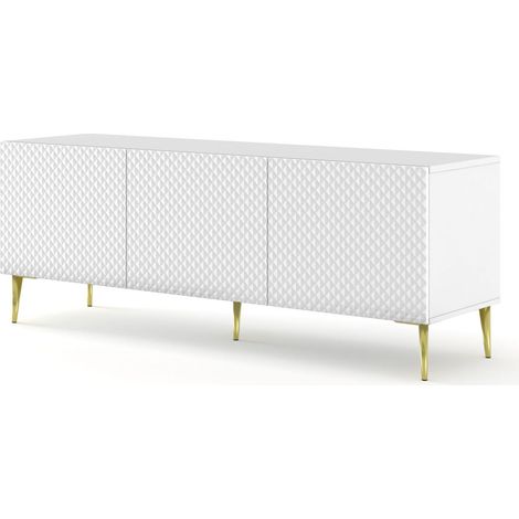 MOBILE RAVENNA C DIAMOND MDF HG PORTA TV 3D 150 BIANCO OPACO GAMBE BIANCO LUCIDO ORO