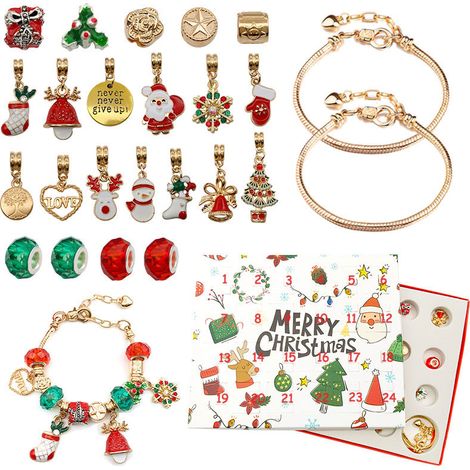 Coffret surprise de l'Avent avec 24 calendriers de compte à rebours dorés, coffret surprise DIY, bracelet créatif, bijoux, cadeau de Noël (1/5)