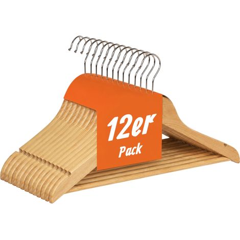 36 x Kleiderbügel, Hosenbügel aus Holz, Garderobenbügel, Haken 360° drehbar, HxB: 22,5x44,5cm, Holzbügel, natur/silber (1/5)