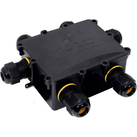 CAJA DE EMPALMES AEREA PARA EXTERIOR ESTANCA CON 6 PRENSAESTOPAS IP68 PARA EXTERIOR 13,5x11,5x4,7cm BLACK SERIES SOLERA (RETRACTILADO) BK-6P