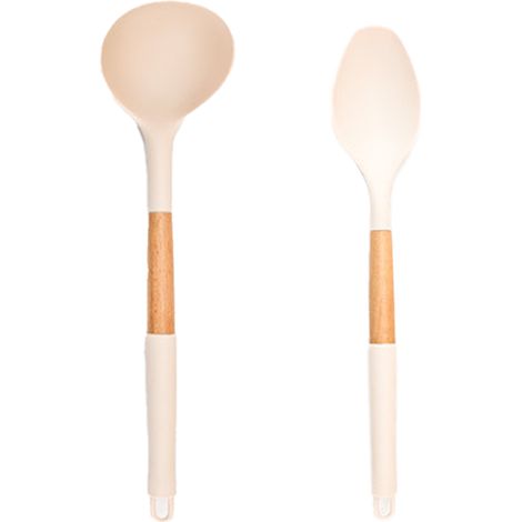 Ustensiles De Cuisine En Silicone - Résistance Haute Température Avec Manches En Bois - Pour Casseroles Et Poêles - Lot De 2 (1/5)
