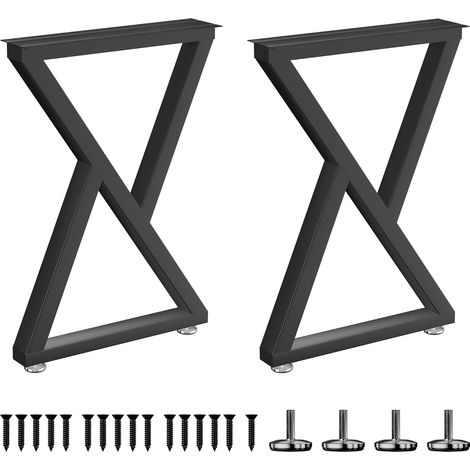 Lot de 2 pieds de table en métal noir - 70 cm - Revêtu par pulvérisation - Cadre de table en métal noir - Pour table à manger, bureau (1/5)