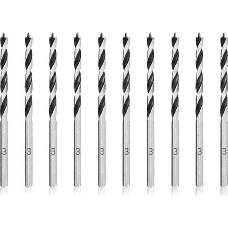 Forets à bois hélicoïdaux - MICH® - 3mm - 10 pièces - Acier au carbone 45 - Pointe de centrage - Tranchants convexes (1/5)