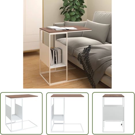 The Living Store Table d'appoint Blanc 55x36x59,5 cm Bois d'ingénierie - Table D'appoint - Table Basse - Meuble Salon - Table Côté Canapé - Table Blanche (1/5)