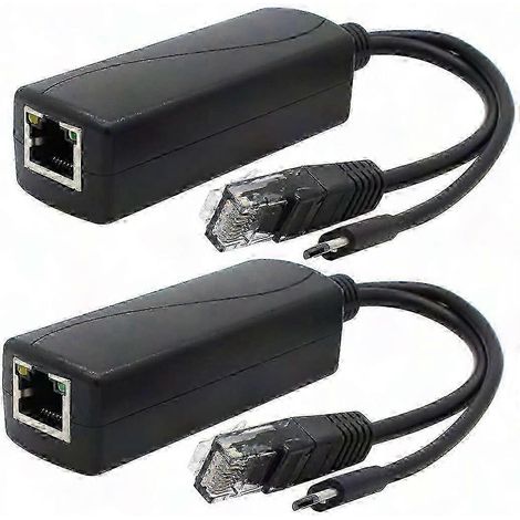 2er-Pack Gigabit-PoE-Splitter, 48 V auf 5 V 2,4 A Micro-USB, kompatibel mit Raspberry Pi 3B+, IP-Kameras und anderen Geräten (1/4)