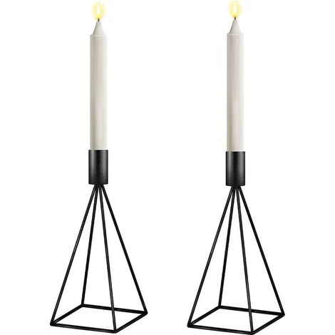 Porte-bougies noir pour bougies coniques (24 cm x 2) sans bougie (1/4)