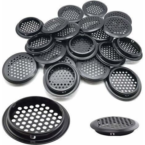 Lot de 20 grilles d'aération rondes en acier inoxydable pour camping-car/salle de bain/cuisine. etc. Noir 25 mm (1/5)