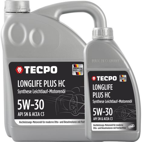 TECPO Motoröl 6 Liter 5W-30 LONGLIFE Plus HC Synthese passend für ACEA C3 / API SN / 504 / 507 / 229.31 / 229.51 / LL-04 / C30