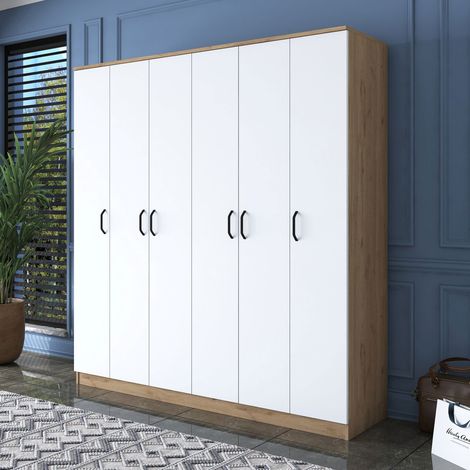 Guardaroba Grande Postua, Armadio Camera da Letto Appendiabiti, 14 Ripiani, Apertura Battente, 180x191h cm Bianco (1/5)