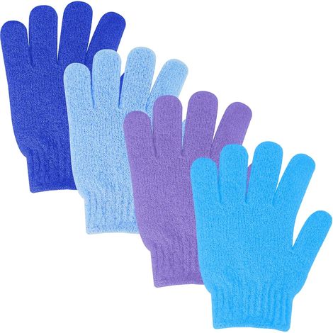 Gants de Douche Exfoliants - Lot de 4 - Nylon Double Face - Massage et Peaux Mortes - Famille et Spa - 19x15 cm Multicolore (1/5)