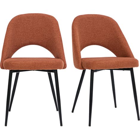 Vintage-Stühle aus Stoff mit strukturiertem Samteffekt in Rostbraun und schwarze Metallfüße (2er-Set) COSETTE