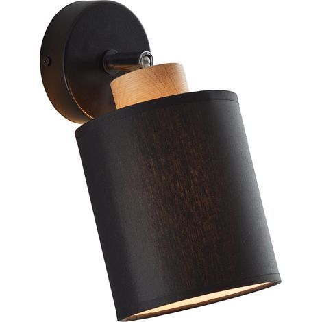 BRILLIANT Lampe, Vonnie Wandspot schwarz/holzfarbend, Metall/Holz/Textil, 1x A60, E27, 25W,Normallampen (nicht enthalten) (1/5)