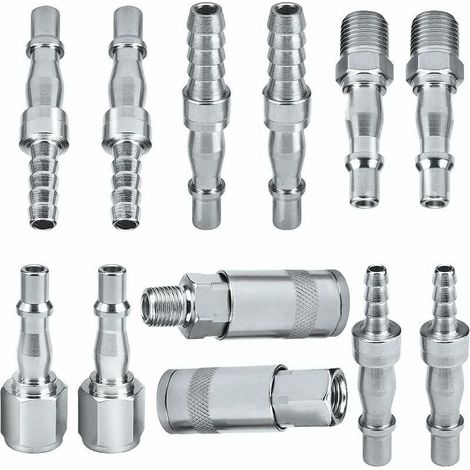 Connettori per aria compressa, 12 raccordi per aria compressa, raccordi per tubo flessibile aria compressa da 6,35 mm BSP per tubi da 6, 8 e 10 mm. (1/4)