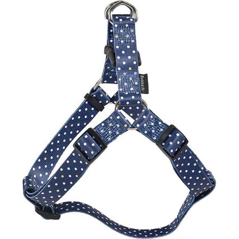 Pettorina blu 25-37x1cm: Pettorina in nylon blu decorazioni a pois bianchi modello Pretty per cani