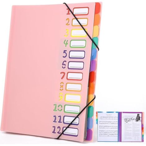 Raccoglitore espandibile con scomparti, raccoglitore a fisarmonica, organizer per documenti, formato A4, etichette color arcobaleno per casa, ufficio e scuola, rosa (1/5)