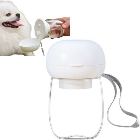 1 Bottiglia d'acqua portatile per animali domestici con tracolla, distributore d'acqua per esterni, tazza da viaggio per animali domestici, 300 ml, 8 x 13,3 cm, per animali di piccola taglia (1/5)