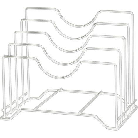 Schneidebretthalter aus Eisen mit 4 Schlitzen und integriertem Deckelhalter für die Küchenarbeitsplatte, Weiß (1/5)