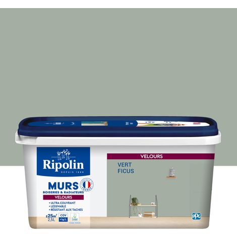 Ripolin – Peinture intérieure velours 2,5L – Vert Ficus – Ultra-couvrante pour murs et boiseries – Fabrication française