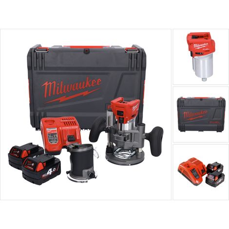 Fresadora a batería Milwaukee M18 FTR-402X 18 V sin escobillas + 2 baterías de 4,0 Ah + cargador + módulos de fresado + caja HD