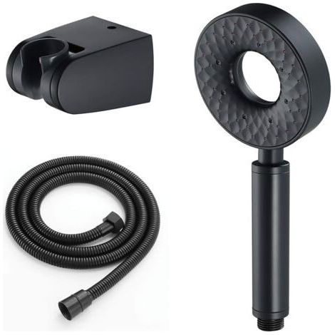 High Pressure Shower Head 3 Functions Hand Shower Anti Limescale Water Saving Hand Shower Head Shower Head with 1.5M Shower Hose and Bracket, ABS, Round, Black (1/5)