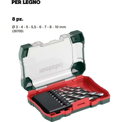 Metabo set 8 punte per legno a 2 taglienti attacco normale