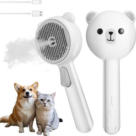 Cepillo para gatos con botón de liberación, cepillo de vapor 4 en 1 para perros y conejos, eficaz para pelo largo y corto. (1/5)