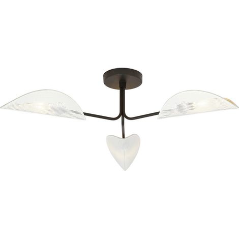 Emibig GOMEZ Lampada da soffitto semi-incasso multibraccio nera con paralumi in tessuto bianco e oro, 3x E14 (1/5)