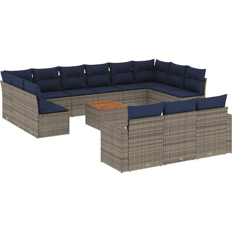vidaXL Set Divani da Giardino 14pz con Cuscini in Polyrattan Grigio (1/5)