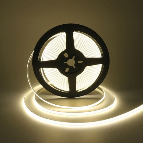 BelleRise - Bande LED COB 4000K, kit de bande LED à intensité variable, ruban LED 5V ultra-lumineux IRC90+, 5M 320 LED, lumière neutre (W 8mm) (1/5)