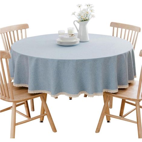 Nappe ronde en mélange coton-lin, Bleu clair, Ø 240 cm