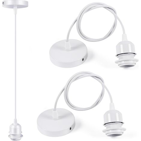 2pcs Douille E27, Suspension Câble 100cm, Fer Et Pvc, Pour Cuisine Bar Café (1/5)