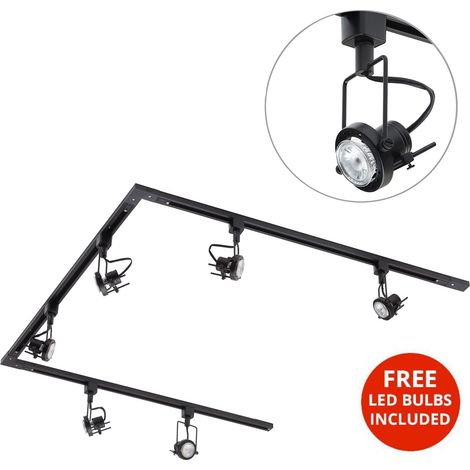 Litecraft 3 Metre U Shape Track Light With 6 Greenwich Fixture & LED Bulbs - Black (1/3)