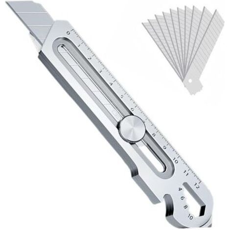 Cutter Professionnel Rétractable en Acier Inox, 2024 Couteau utilitaire polyvalent et robuste avec 10 Lame Cutter(18 mm),cutter de précision pour Bureau, Maison, École (1/5)