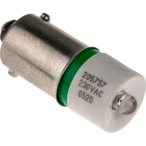 Voyant à LED Vert, culot BA9S, 230V c.a. ( Prix pour 1 )