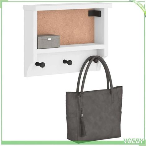 Porte-manteau mural - FAFEISY - SANDNES - Bois de pin massif - Vernis UV - 45x12x35 cm (1/5)