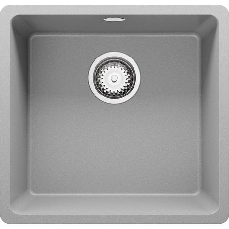 PRIMAGRAN Evier Sous Plan 46x44cm, Evier en Granit 1 bac + Kit de Vidage, Évier au meuble 50cm - Venise Easy, Gris (1/5)