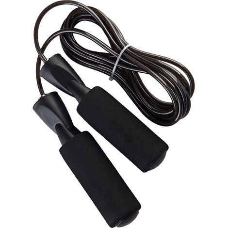 Corde à sauter à longueur réglable avec poignées en mousse antidérapantes et fil d'acier pour exercices de vitesse en extérieur (noire) (1/5)