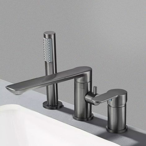 Ensemble de douche pour baignoire à 3 trous, séparé - Corps en laiton - Installation murale, Gris (1/2)
