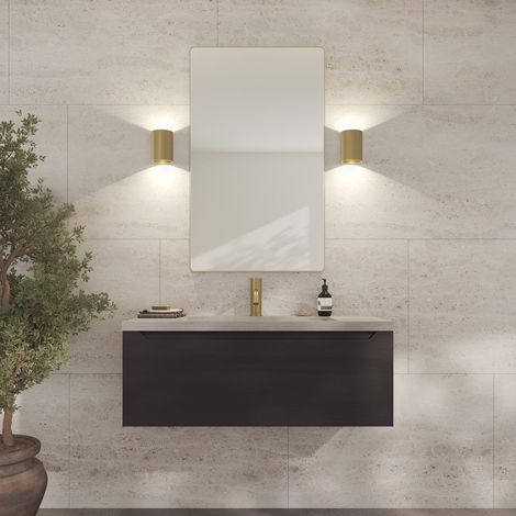 Miroir Mural doré avec Cadre - 60 x 100 cm - Miroir décoratif pour Salle de Bain, Salon, Chambre à Coucher et Couloir - Miroir Minimaliste et élégant en Laiton brossé (1/5)